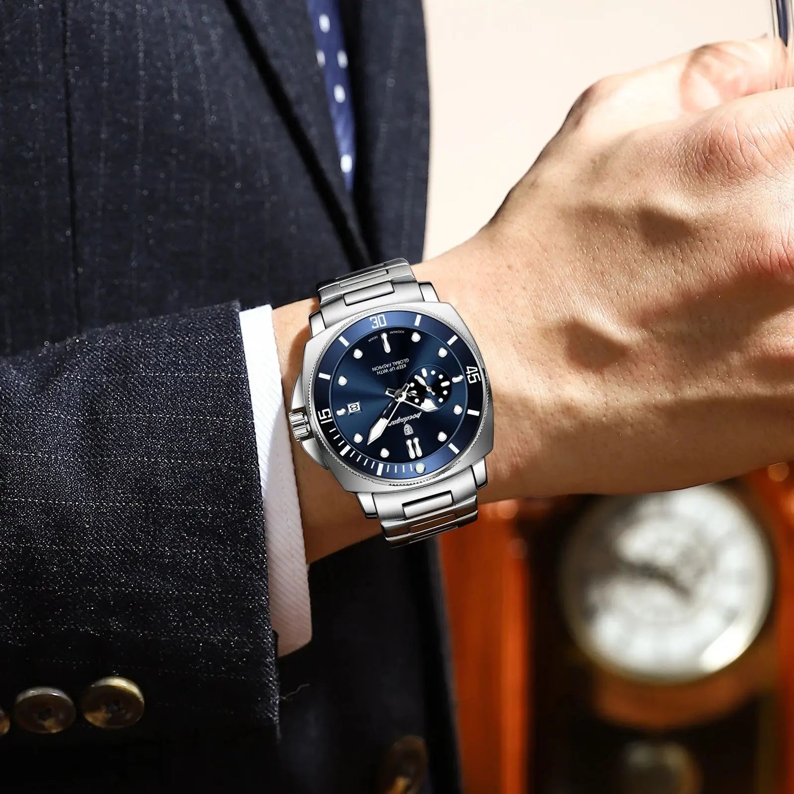 POEDAGAR Original Luxury Men's Watches Luminous Waterproof Date Business Watch Men Stainless Steel Fashion Quartz Man Wristwatch