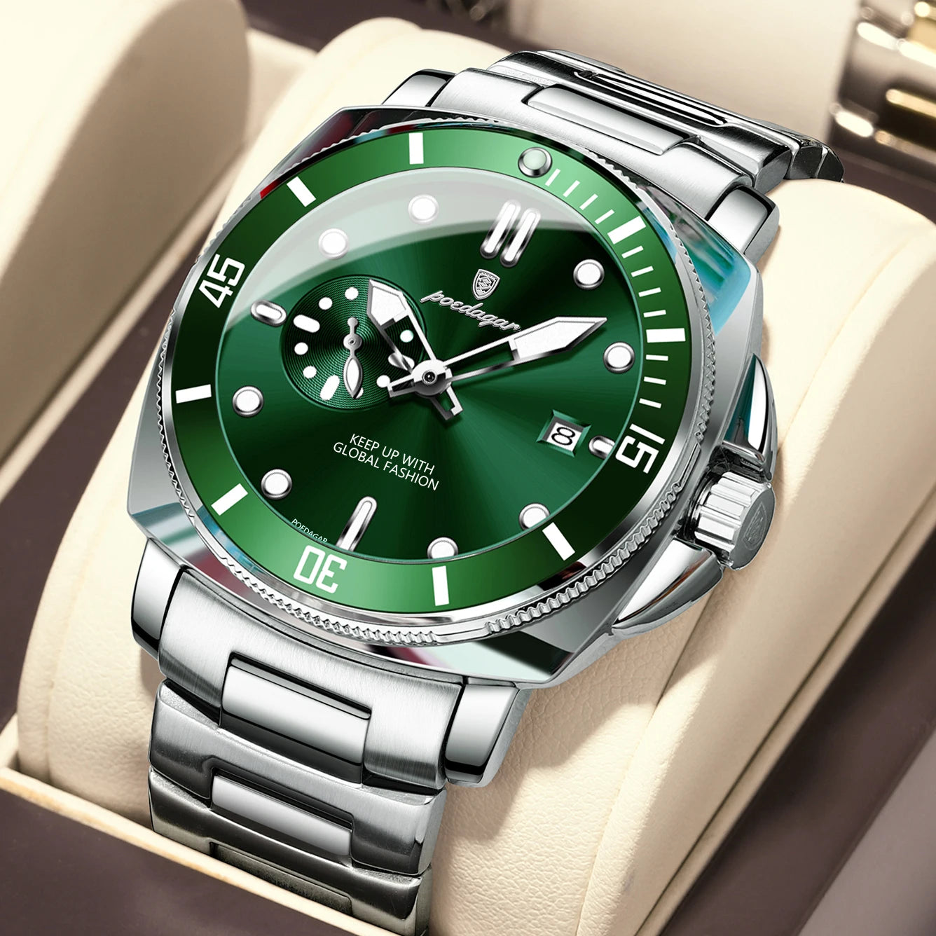 POEDAGAR Original Luxury Men's Watches Luminous Waterproof Date Business Watch Men Stainless Steel Fashion Quartz Man Wristwatch