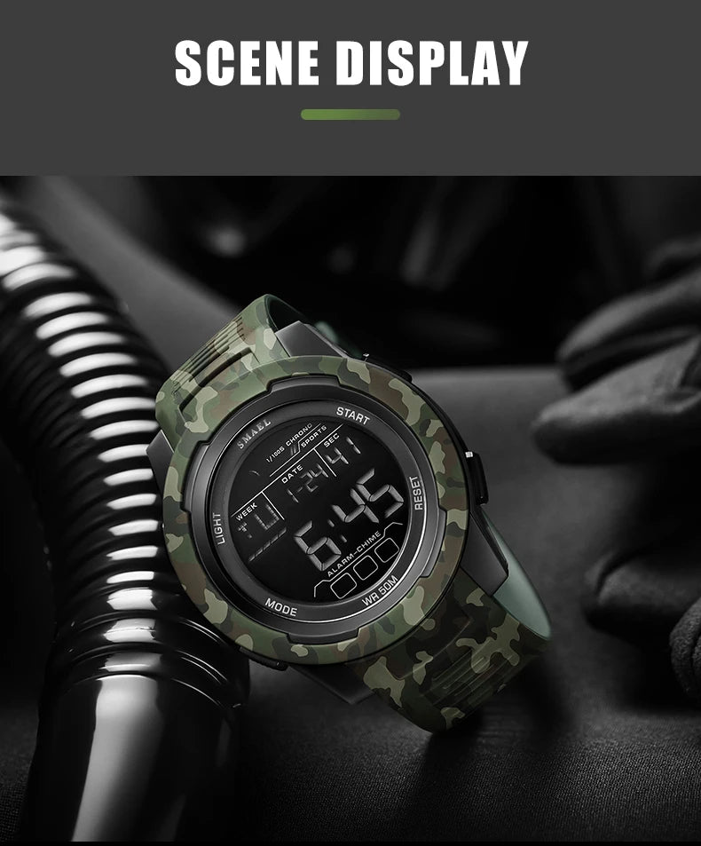 SMAEL Watch 8105 Camo Strap Men Sports Multifunctional Watches Waterproof Shock Digital Display LED Wristwatch for Man