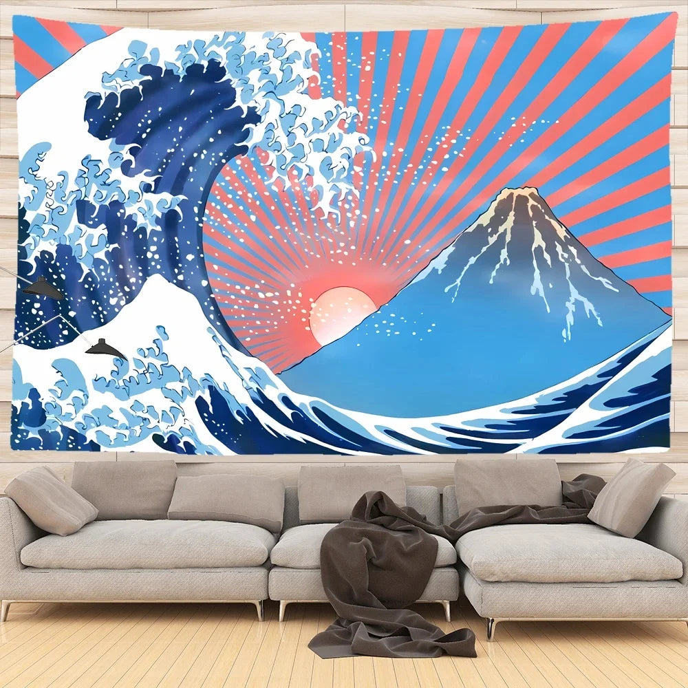 Mount Fuji, Japan Tapestry Art Printing Tapestry The Great Wave of Kanagawa Wall Hanging Decoration Household Japanese Tapestry