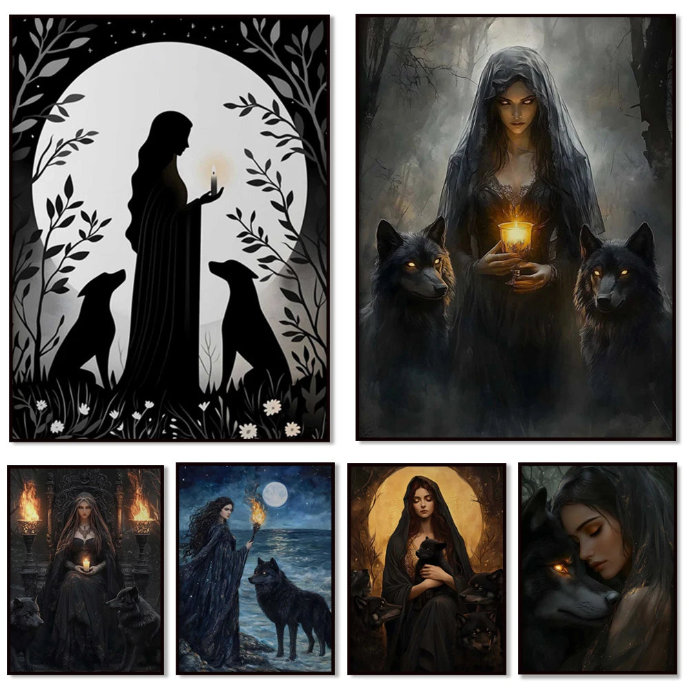 Hecate print, Greek goddess of magic and witchcraft, Art Nouveau, sacred feminine artwork, Greek mythology, Greek goddess poster