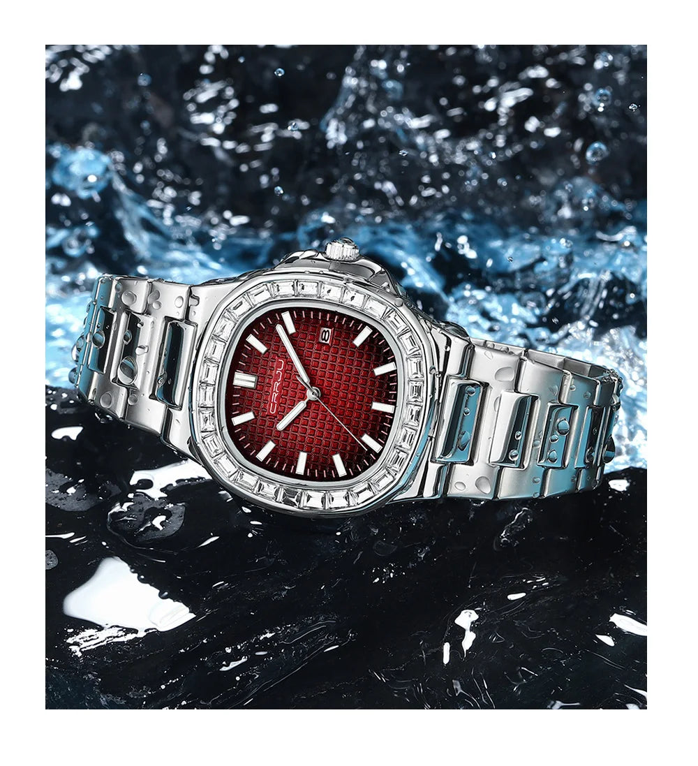 CRRJU Casual Business Diamond Clock Men Luxury Watch Automatic Watches Mens New Fashion Quartz Wristwatches Relogio Masculino