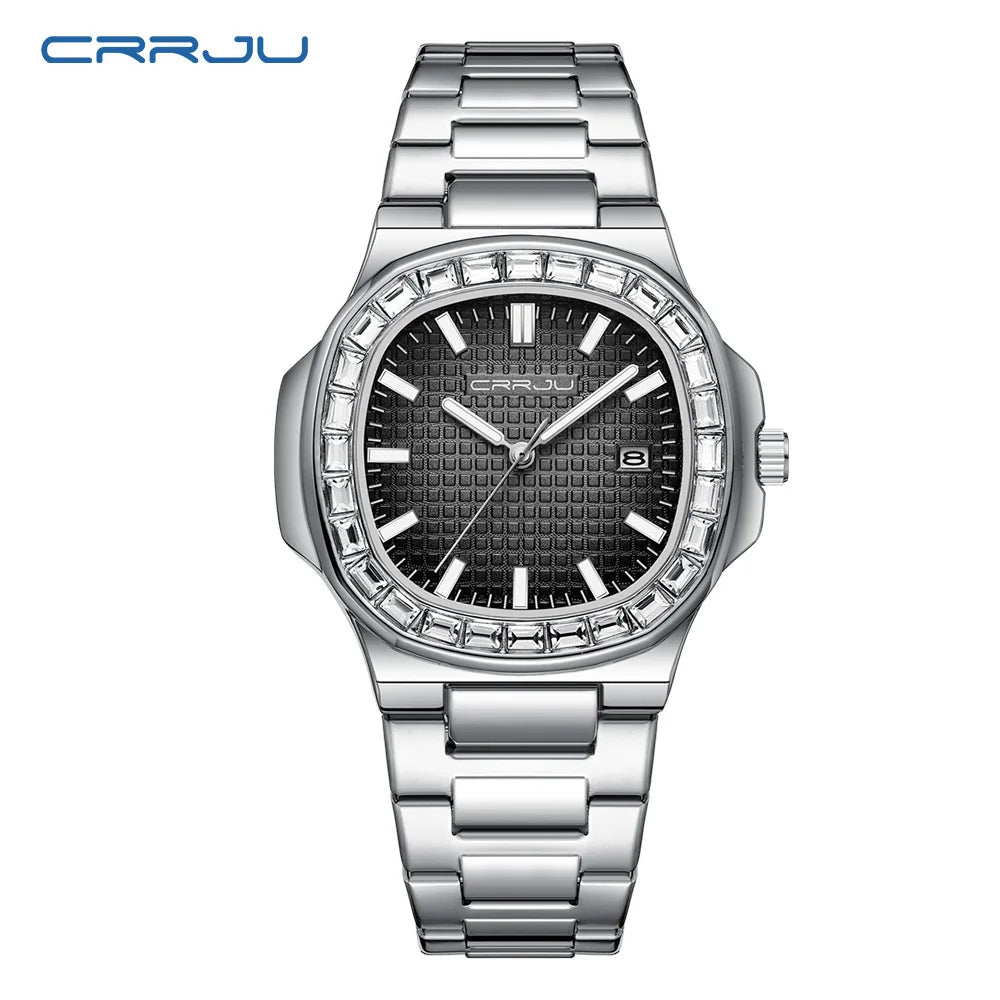 CRRJU Casual Business Diamond Clock Men Luxury Watch Automatic Watches Mens New Fashion Quartz Wristwatches Relogio Masculino