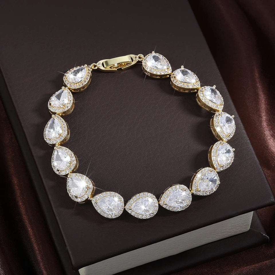 ZAKOL Classic Geometric Water Drop CZ Bracelet for Women Bridal Gorgeous Buling Zircon Party Wedding Jewelry