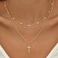Multilayer Pearl Cross Love Heart Pendant Necklaces for Women Gold Color Fashion Collarbone Neck Chain 2024 Trend Jewelry