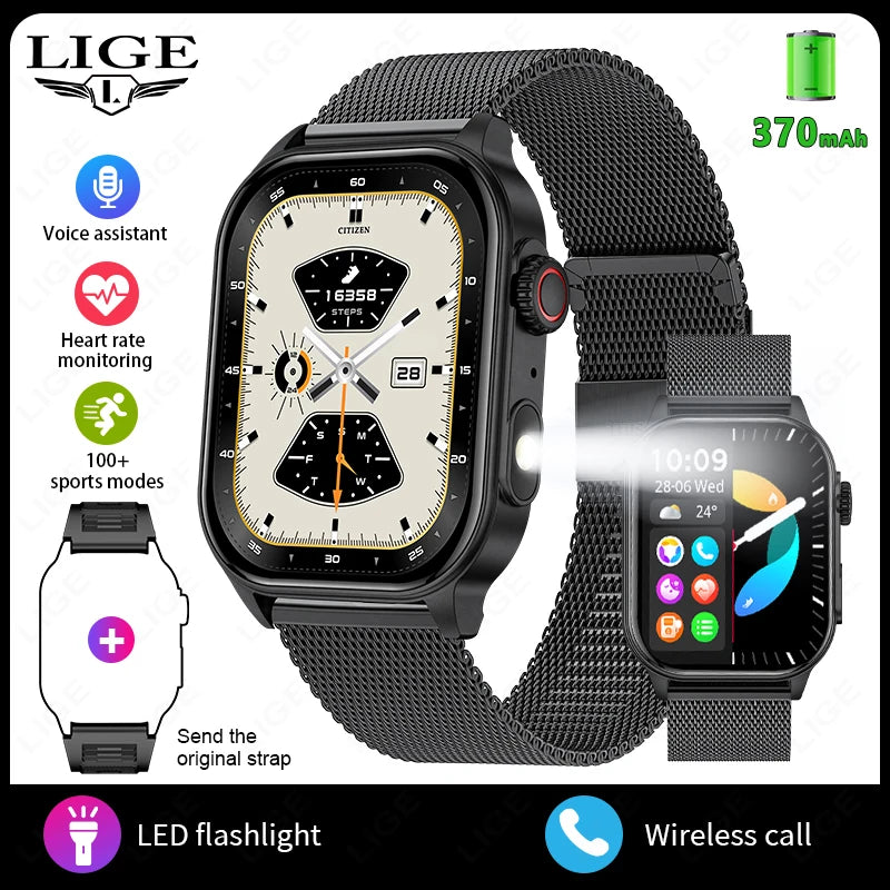 LIGE 2.01" HD Display Smart Watch For Men Women Health Monitor Sports Fitness Watches AI Voice Bluetooth Call Man Smartwatch New