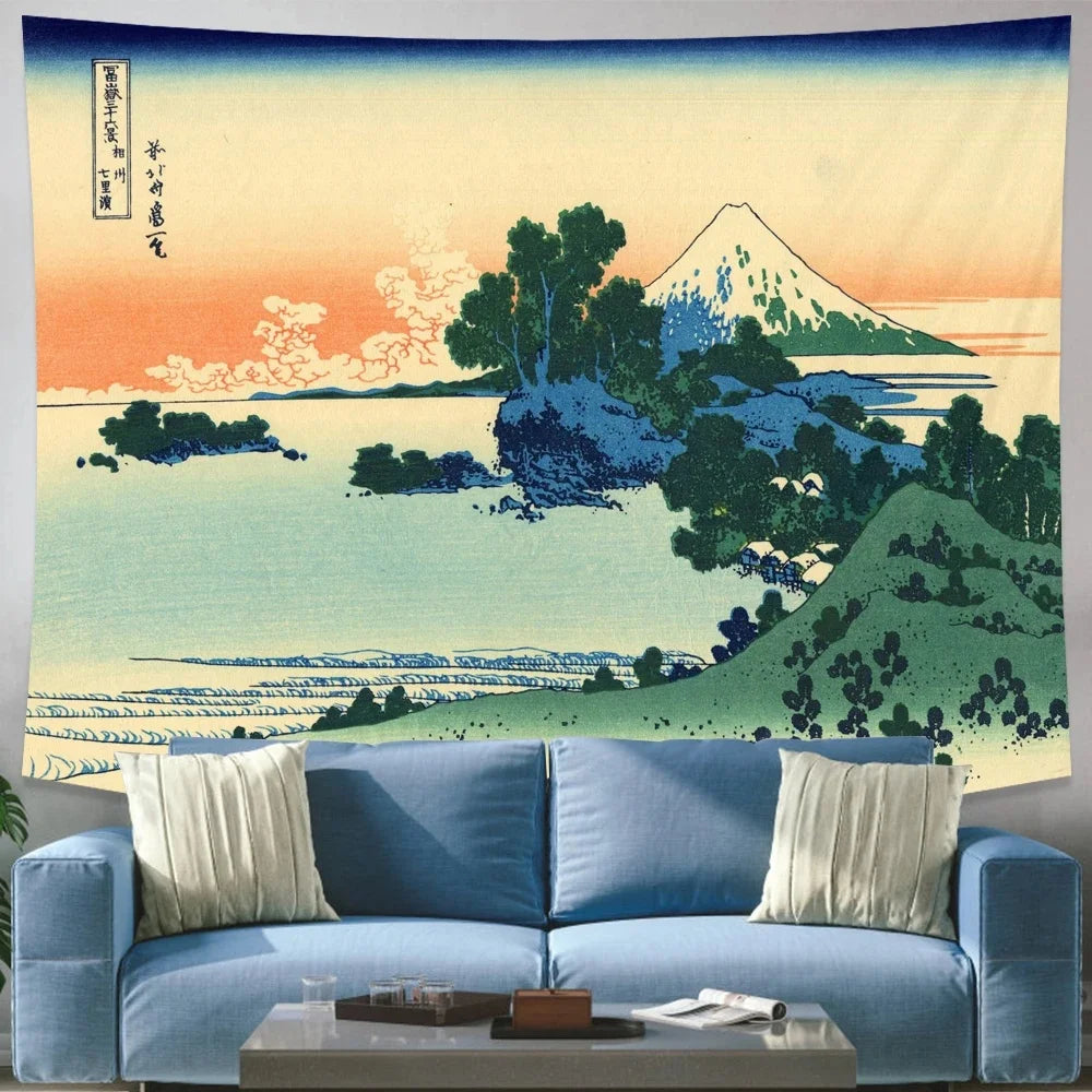 Mount Fuji, Japan Tapestry Art Printing Tapestry The Great Wave of Kanagawa Wall Hanging Decoration Household Japanese Tapestry