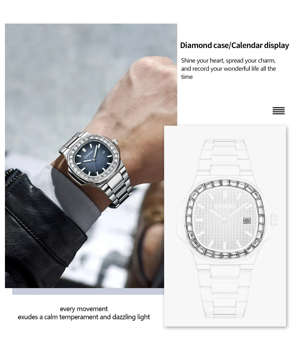 CRRJU Casual Business Diamond Clock Men Luxury Watch Automatic Watches Mens New Fashion Quartz Wristwatches Relogio Masculino