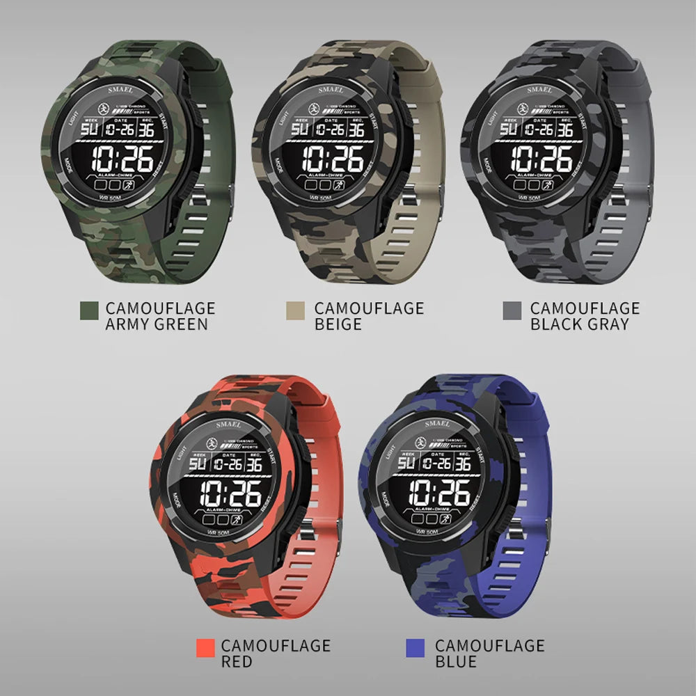 SMAEL Watch 8105 Camo Strap Men Sports Multifunctional Watches Waterproof Shock Digital Display LED Wristwatch for Man