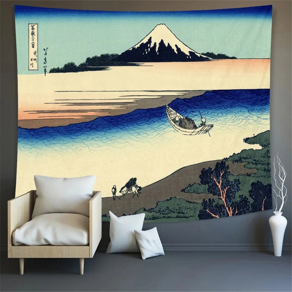 Mount Fuji, Japan Tapestry Art Printing Tapestry The Great Wave of Kanagawa Wall Hanging Decoration Household Japanese Tapestry